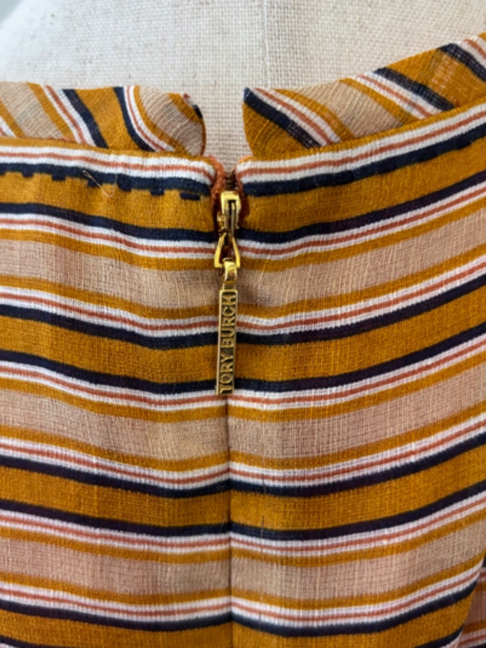 Tory Burch striped linen silk blend midi dress Size 6 - Picture 6 of 9
